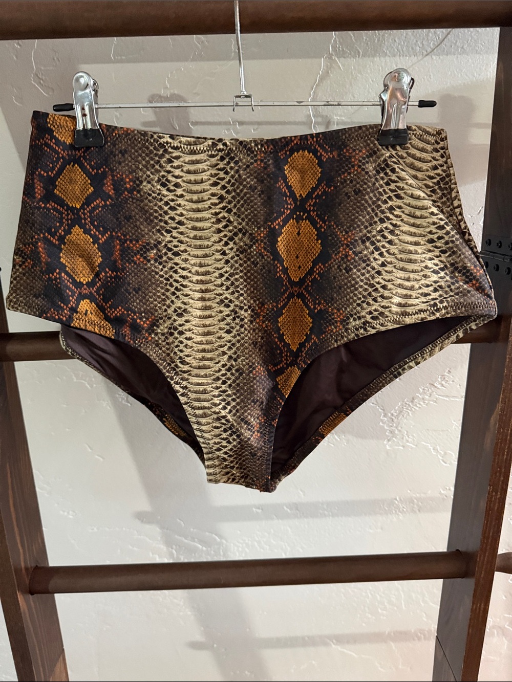 SKIMS High-Waist Bikini Bottoms — Snake Print Brown & Gold